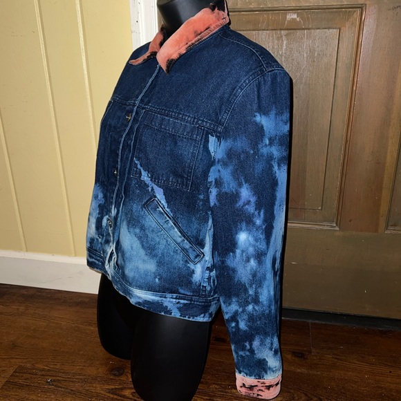 Liz Claiborne Blue Grunge Button Up Jacket Orange Velvet Collar & Cuffs Size S - Picture 8 of 14